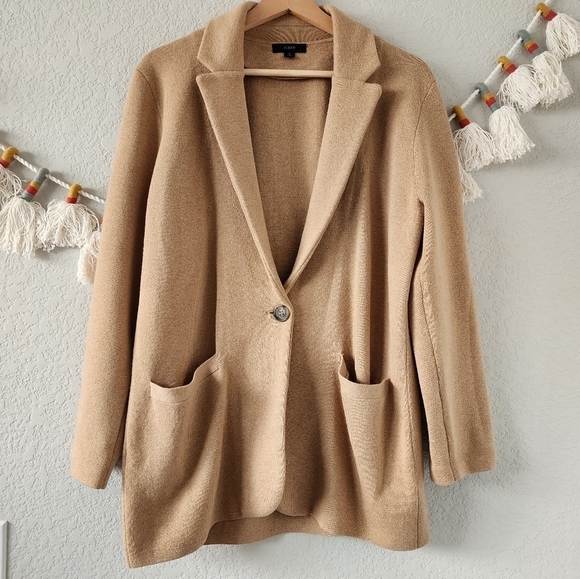 J. Crew Cecile Merino Wool Blend Relaxed Sweater Blazer In Camel Buisness Casual - Picture 1 of 12